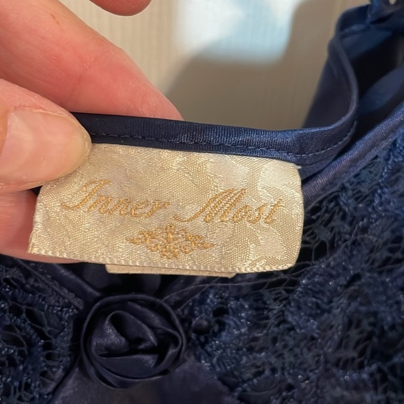Vintage Navy Lace & Satin Chemise, Medium - Picture 4 of 6